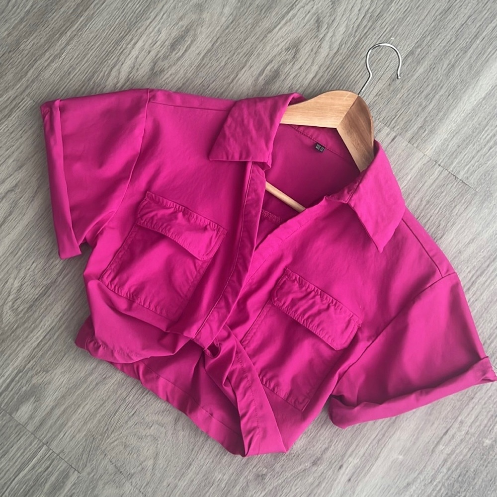 Safari Style Cropped Shirt with Pockets, XS